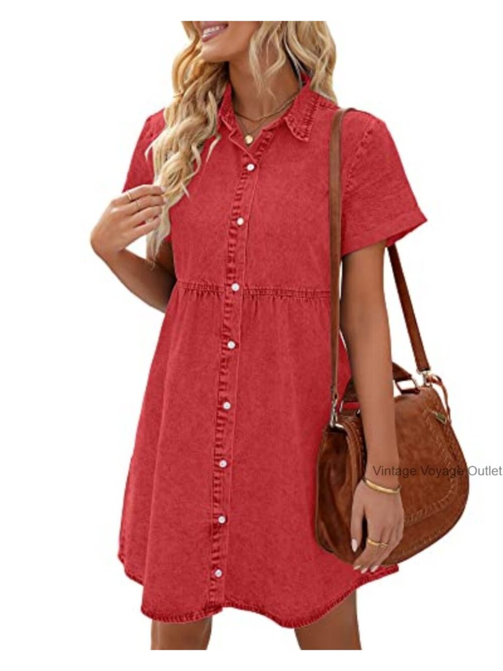 Short Sleeve Denim Babydoll Dress for Women